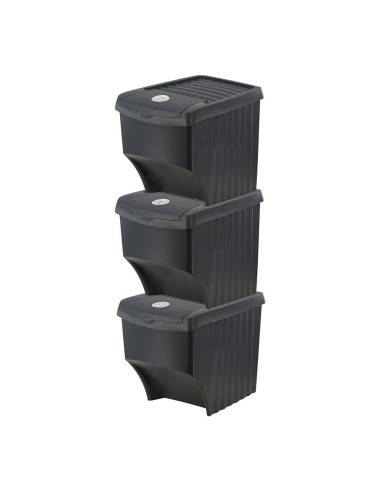 Sistema de 3 cubos apilables para reciclaje 392 x 293 x 456 mm 22 l