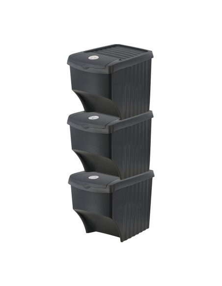 Sistema de 3 cubos apilables para reciclaje 392 x 293 x 456 mm 22 l