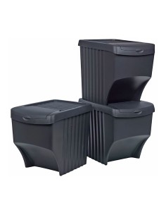 Sistema de 3 cubos apilables para reciclaje 392 x 293 x 456 mm 22 l 2