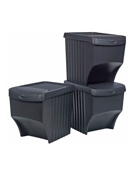 Sistema de 3 cubos apilables para reciclaje 392 x 293 x 456 mm 22 l