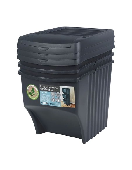 Sistema de 3 cubos apilables para reciclaje 392 x 293 x 456 mm 22 l