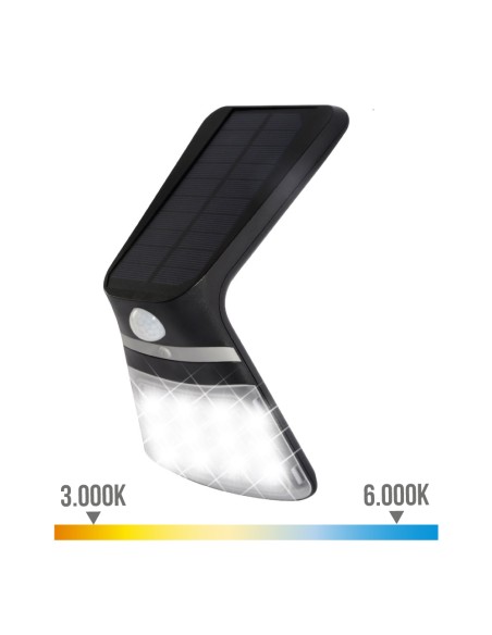 Aplique solar 3,5w 430lm recargable sensor presencia (2-8m) color negro 10,5x13cm edm