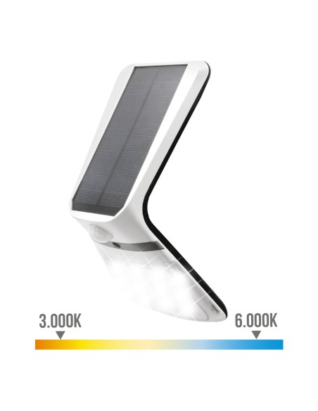 Aplique solar 3,5w 430lm recargable sensor presencia (2-8m) color blanco 10,5x13cm edm