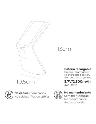 Aplique solar 3,5w 430lm recargable sensor...