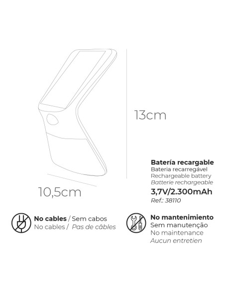 Aplique solar 3,5w 430lm recargable sensor presencia (2-8m) color blanco 10,5x13cm edm