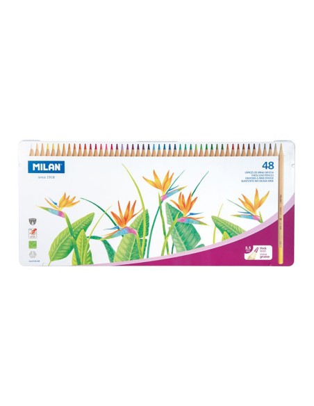 Caja metálica con 48 lápices de colores mina gruesa ø3,5 mm hexagonales
