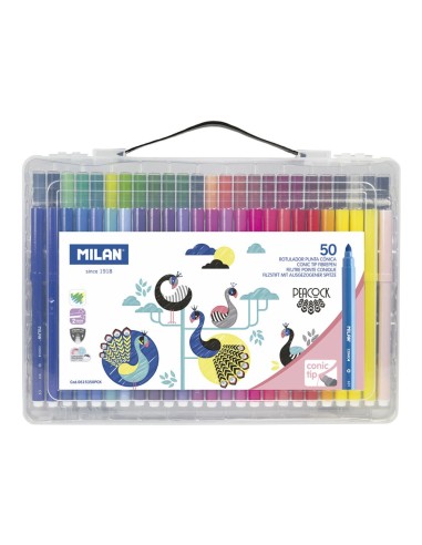 Rotuladores base agua de punta cónica ø5 mm colores surtidos, maletín 50 uds