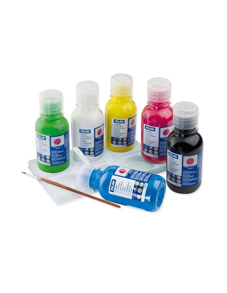 Caja con 6 botellas de 125 ml de témpera colores surtidos