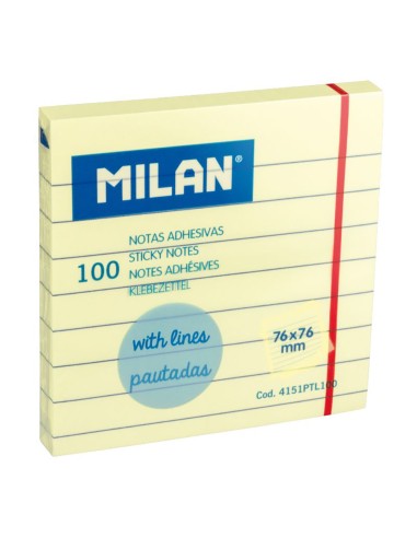Bloc 100 notas adhesivas amarillo claro pautadas 76 x 76 mm