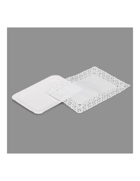 Bolsa con 4 bandejas rectangulares con blonda 14x21cm