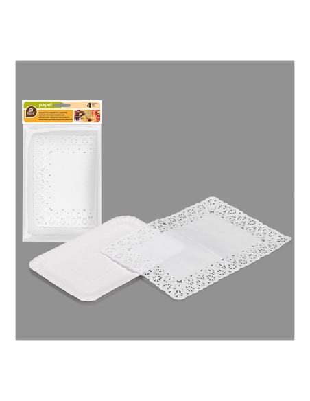 Bolsa con 4 bandejas rectangulares con blonda 14x21cm