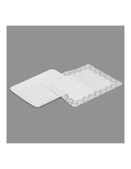 Bolsa con 2 bandejas rectangulares con blonda 22x28cm