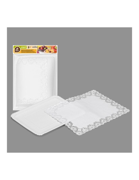 Bolsa con 2 bandejas rectangulares con blonda 22x28cm