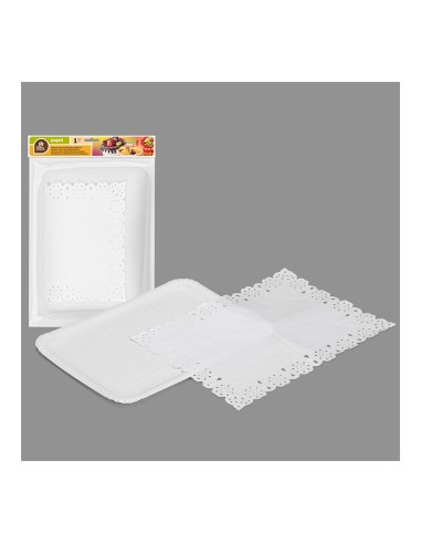 Bolsa con 1 bandeja rectangular con blonda 25x34cm