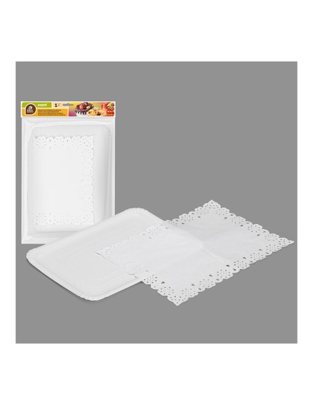 Bolsa con 1 bandeja rectangular con blonda 25x34cm