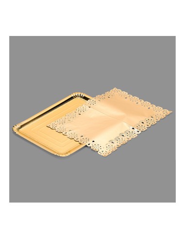 Bolsa con 1 bandeja rectangular con blonda oro 25x34cm