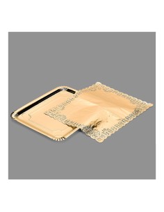 Bolsa con 1 bandeja rectangular con blonda oro 31x38cm