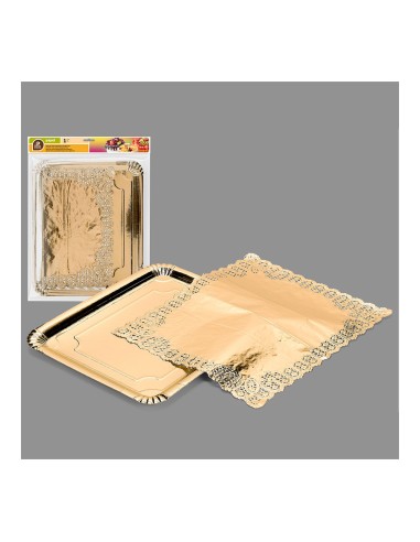 Bolsa con 1 bandeja rectangular con blonda oro...
