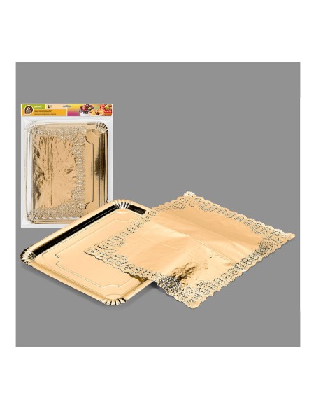 Bolsa con 1 bandeja rectangular con blonda oro 31x38cm