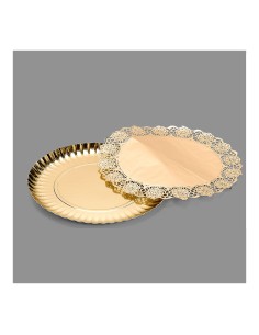 Bolsa con 1 bandeja redonda con blonda oro ø23cm