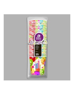 Bolsa con 25 vasos de carton diseño globos y velas 200cc 2
