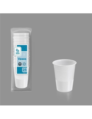 Bolsa con 25 vasos blancos biodegradables 200cc...