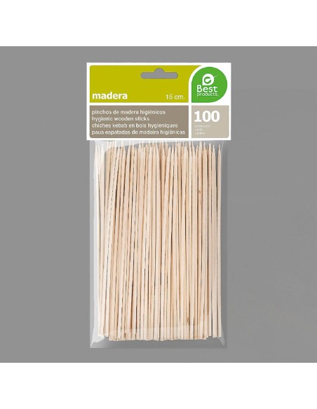 Blister 100 pinchos de madera higienicos de 150x2mm
