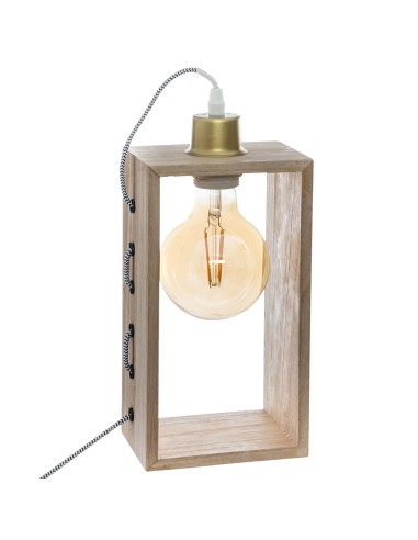 Lámpara rectangular de madera de sobremesa e27 14 x 9.6 x 28 cm (bombilla no incuida)