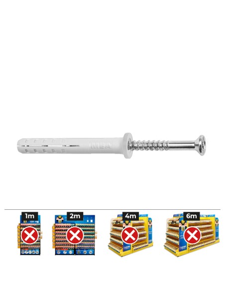 Tacos golpe ø5 x 50 mm + tornillos cabeza plana ø5 x 50 mm, caja 100 uds