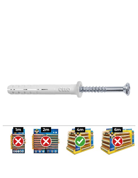 Tacos golpe ø6 x 60 mm + tornillos cabeza plana ø6 x 40 mm, caja 50 uds