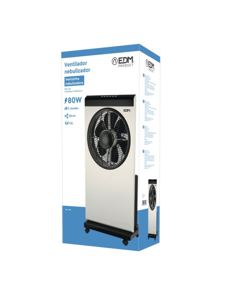 Ventilador nebulizador, mando a distancia, blanco/negro, potencia 80 w, aspas ø30 cm 39 x 24 x 84 cm