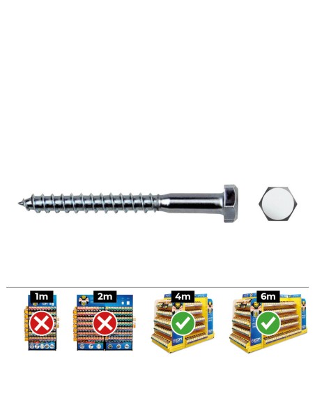 Caja 100 unid. tirafondo hexagonal din/ref 571 ø6x80mm zincado celo