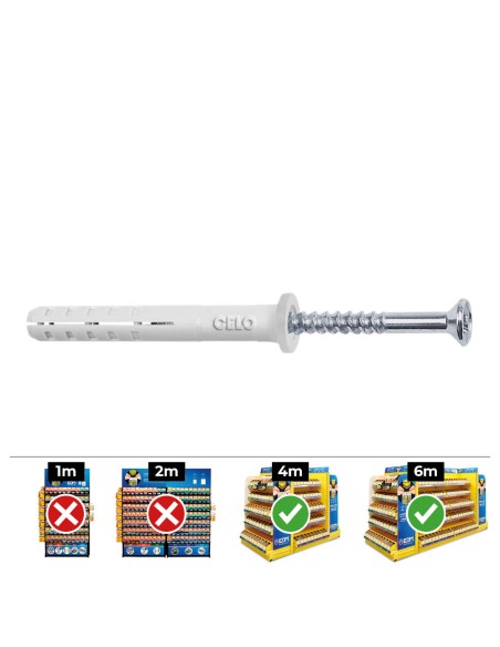 Tacos golpe ø6 x 40 mm + tornillos cabeza plana ø6 x 40 mm, caja 100 uds