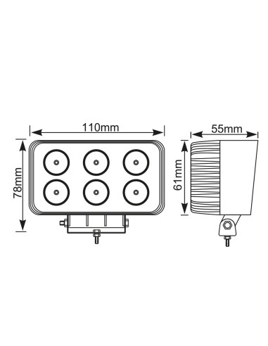 Faro de trabajo rectangular 6 leds 18w 10-30v...