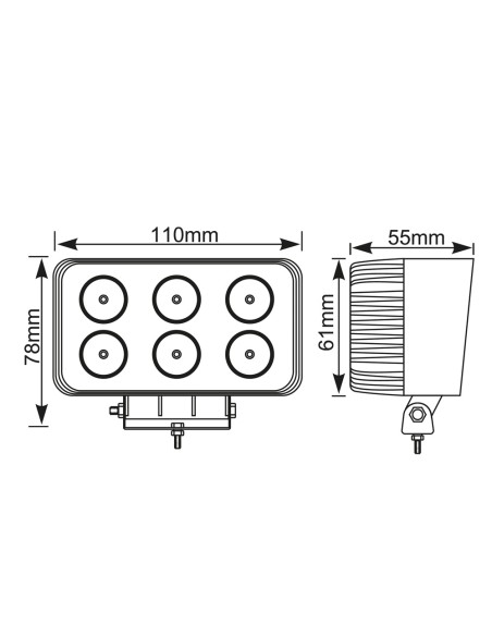 Faro de trabajo rectangular 6 leds 18w 10-30v 1200lm goodyear