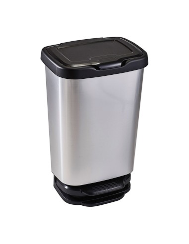 Cubo con pedal con cierre amortiguado plata/negro 39 x 29 x 63,5 cm 40 l