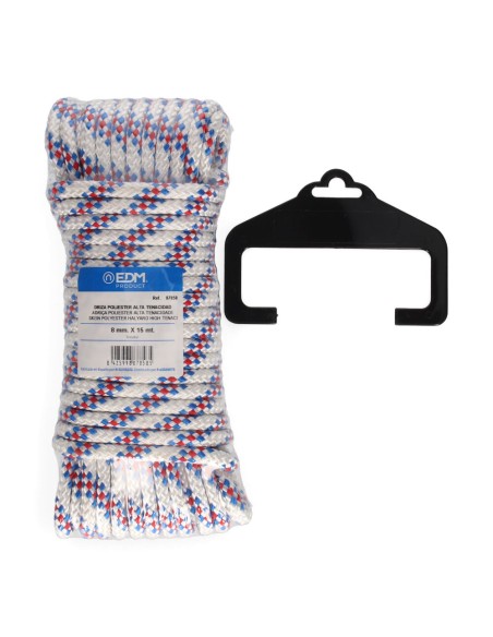 Cuerda driza poliester alta tenacidad tricolor. calibre 8 mm x 15 m