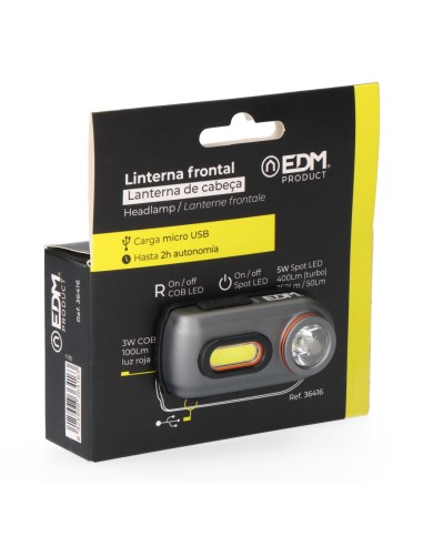 Linterna frontal 2 leds 3w 100lm, 5w...