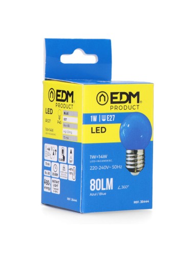 Bombilla esferica led e27 1 w 80 lm luz azul...
