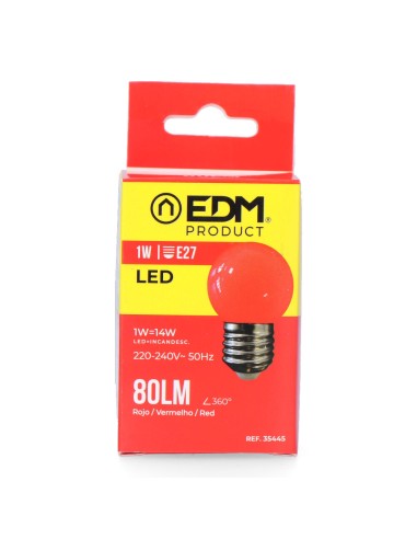 Bombilla esferica led e27 1 w 80 lm luz roja...