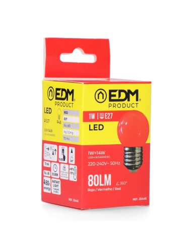Bombilla esferica led e27 1 w 80 lm luz roja...