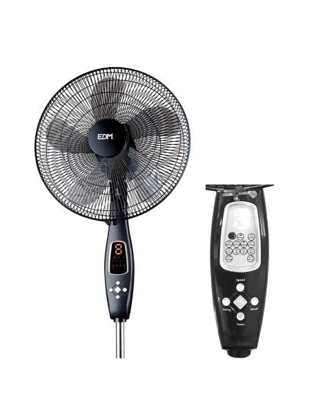 Ventilador de pie mando a distancia, negro, potencia 60 w, aspas ø40 cm, altura regulable 110-130 cm