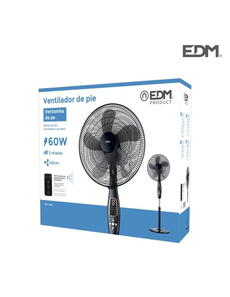 Ventilador de pie mando a distancia, negro, potencia 60 w, aspas ø40 cm, altura regulable 110-130 cm