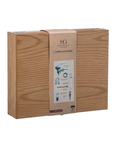Box de madera sommelier 9 piezas