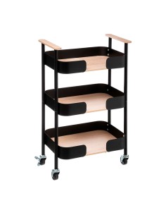 Carrito multiuso 3 pisos de bambú y acero negro 45,5 x 28,5 x 75 cm