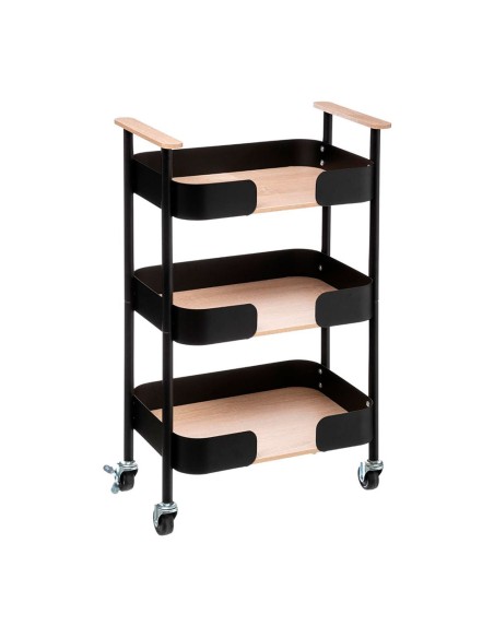 Carrito multiuso 3 pisos de bambú y acero negro 45,5 x 28,5 x 75 cm
