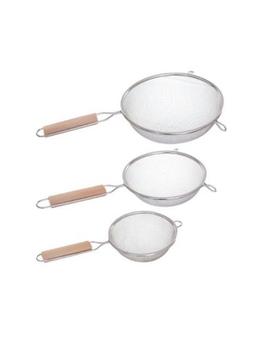 Set 3 coladores inoxidable + madera ø12 cm / 16 cm / 20 cm