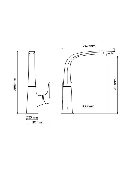 Grifo monomando de cocina caño alto serie cascais