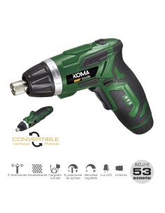 Atornillador a bateria reversible 3,6 v litio 1300mah con 53 accesorios 17,5 x 14,8 cm