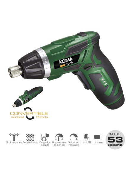 Atornillador a bateria reversible 3,6 v litio 1300mah con 53 accesorios 17,5 x 14,8 cm